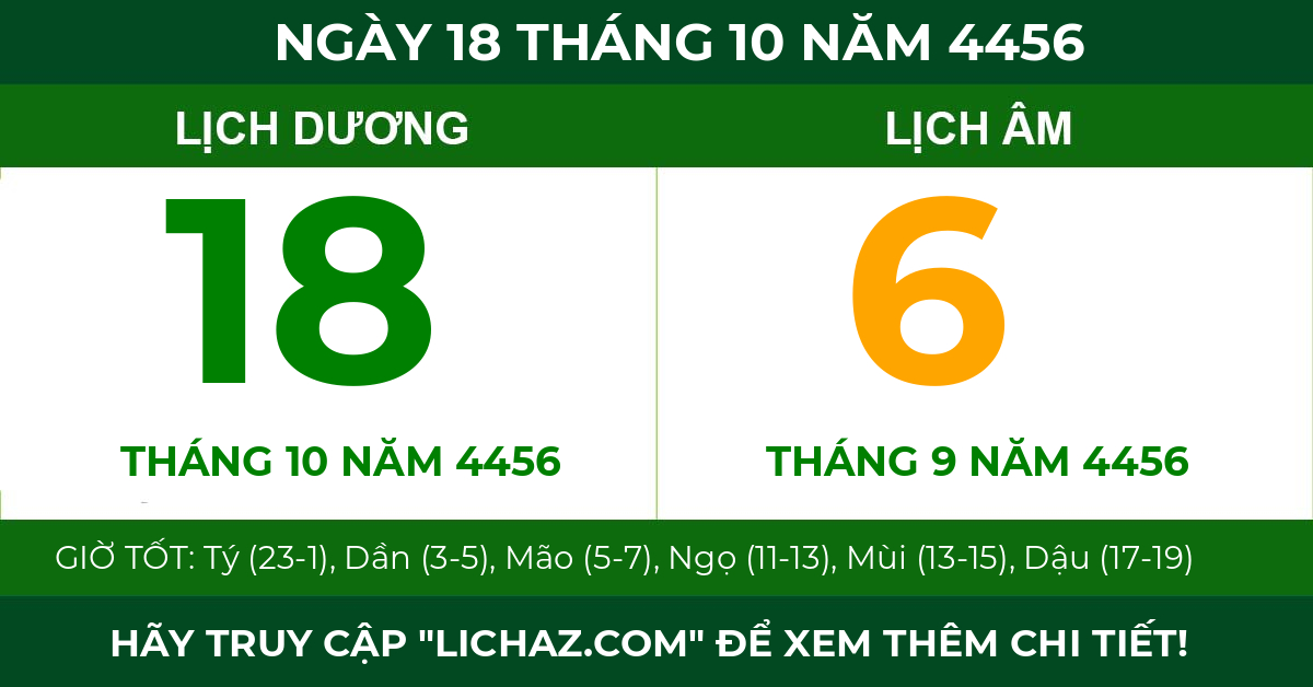 lịch âm ngày 18 tháng 10 năm 4456