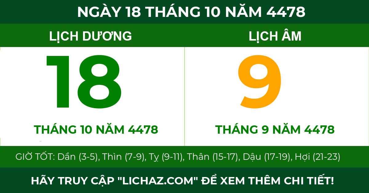 lịch âm ngày 18 tháng 10 năm 4478