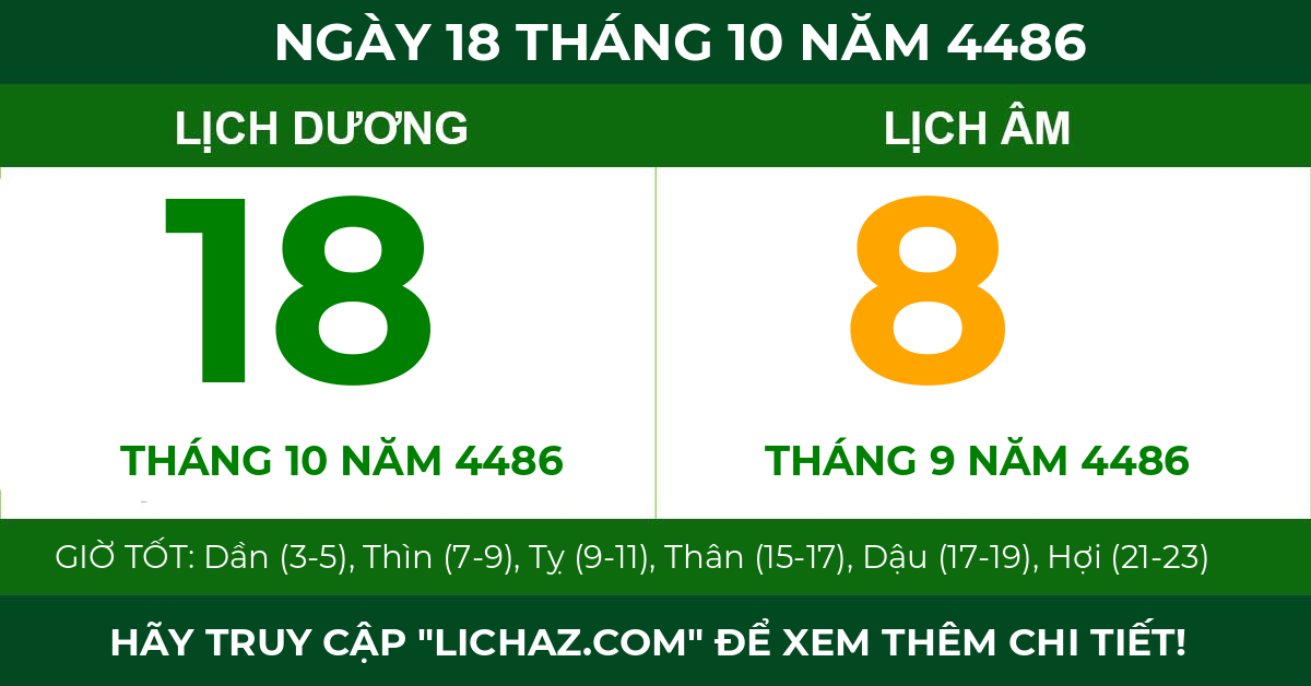 lịch âm ngày 18 tháng 10 năm 4486