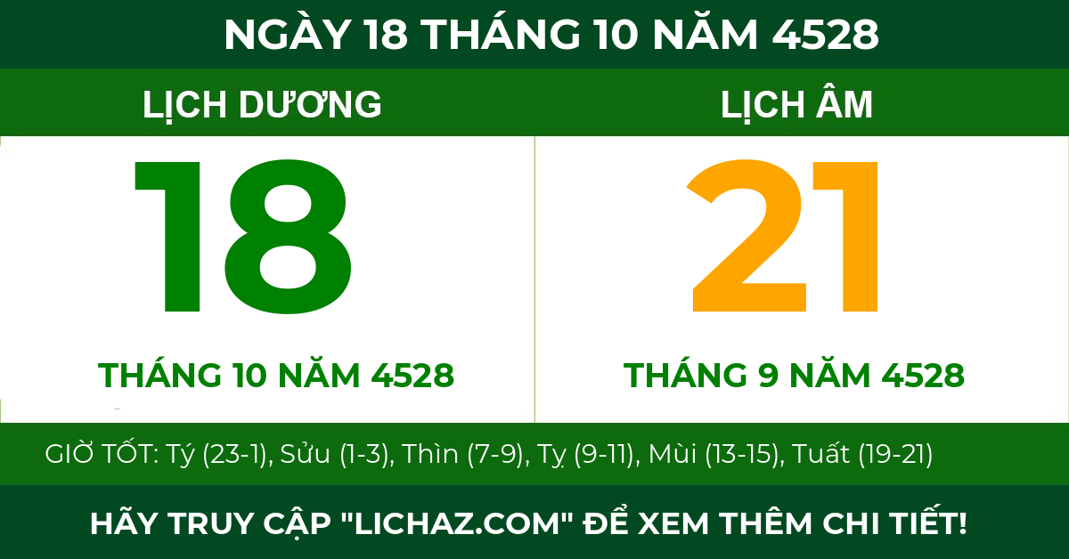 lịch âm ngày 18 tháng 10 năm 4528