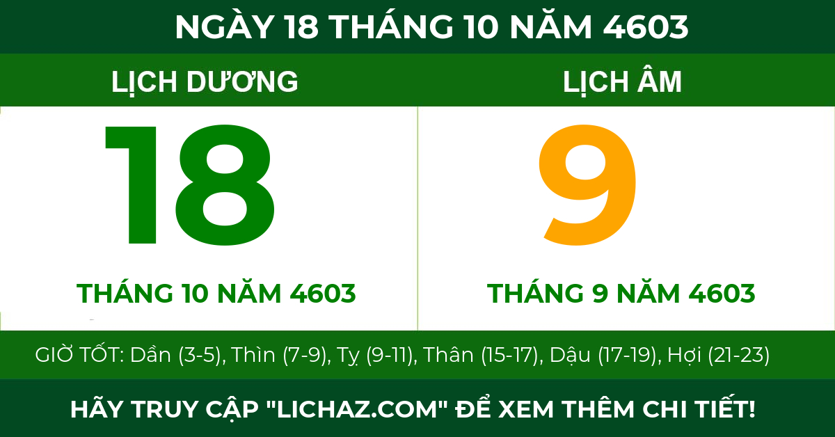 lịch âm ngày 18 tháng 10 năm 4603