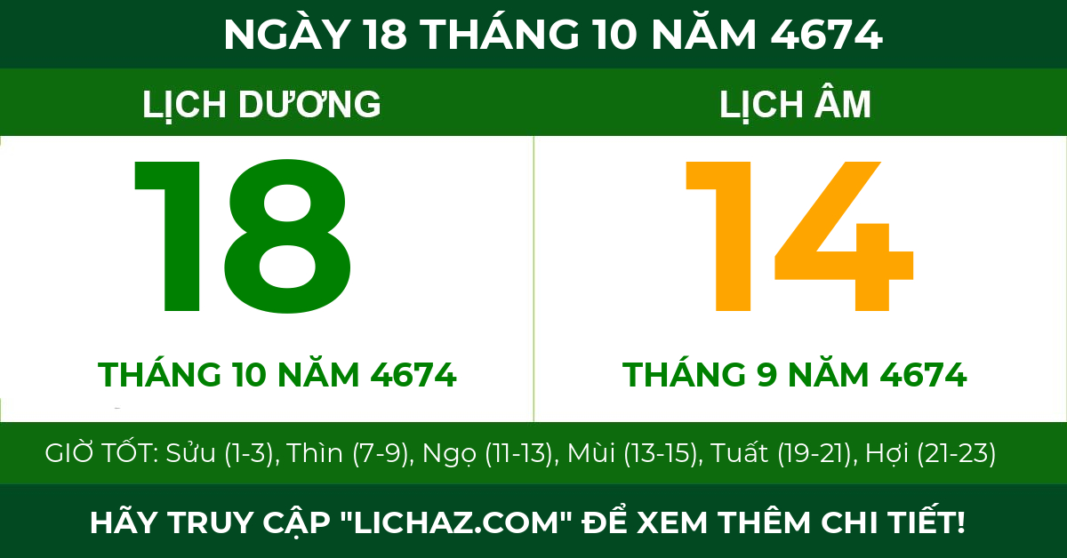 lịch âm ngày 18 tháng 10 năm 4674