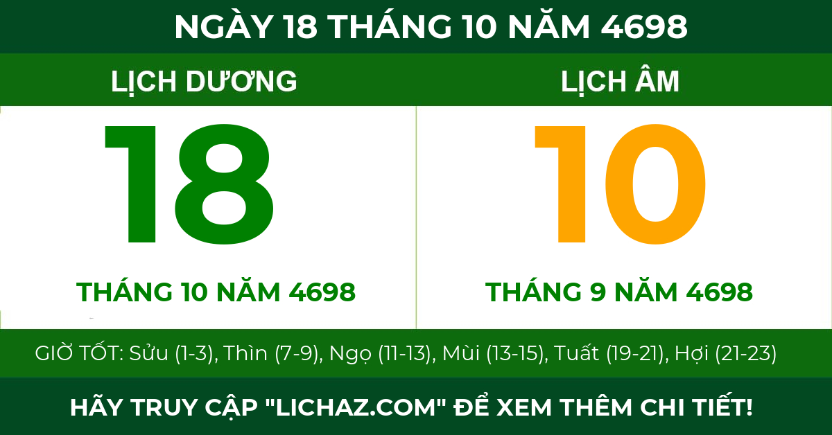 lịch âm ngày 18 tháng 10 năm 4698