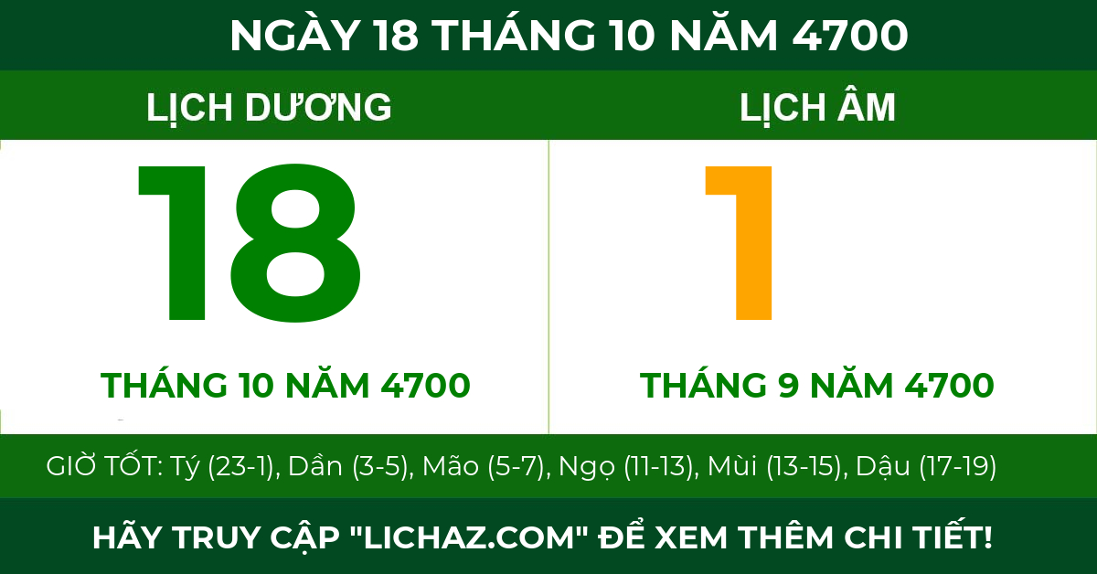 lịch âm ngày 18 tháng 10 năm 4700