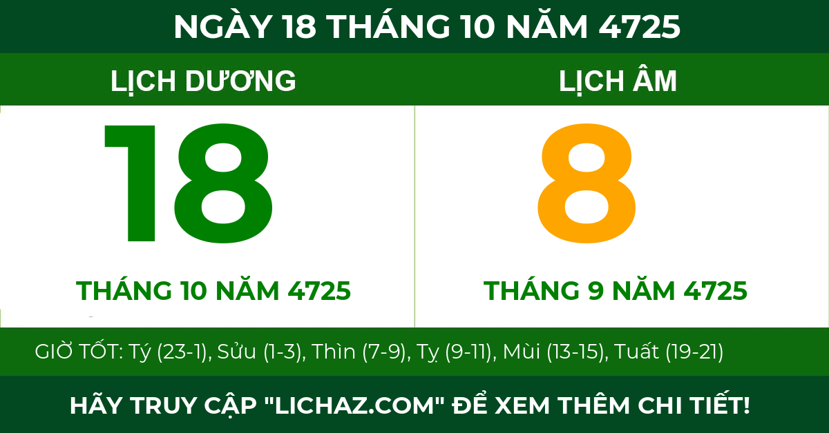 lịch âm ngày 18 tháng 10 năm 4725