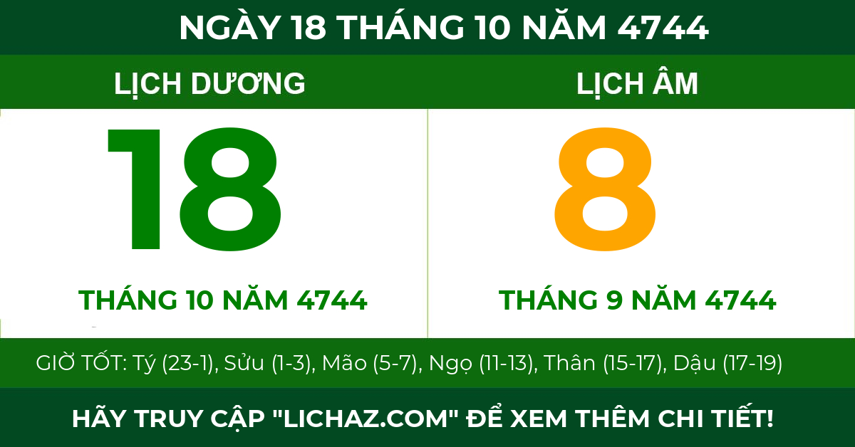 lịch âm ngày 18 tháng 10 năm 4744