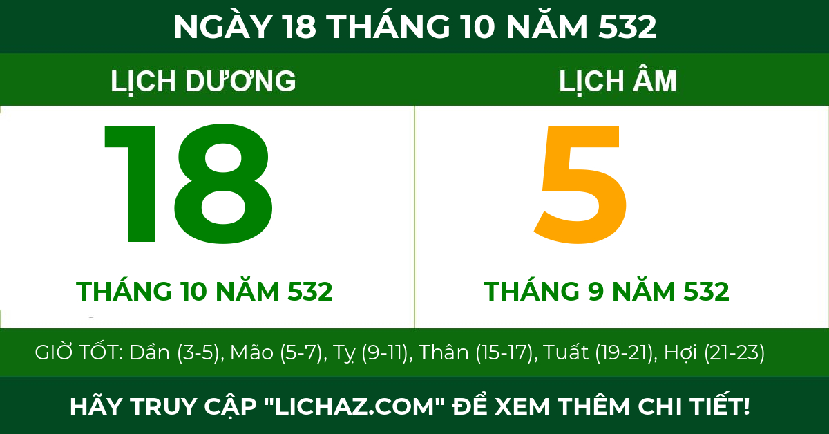 lịch âm ngày 18 tháng 10 năm 532