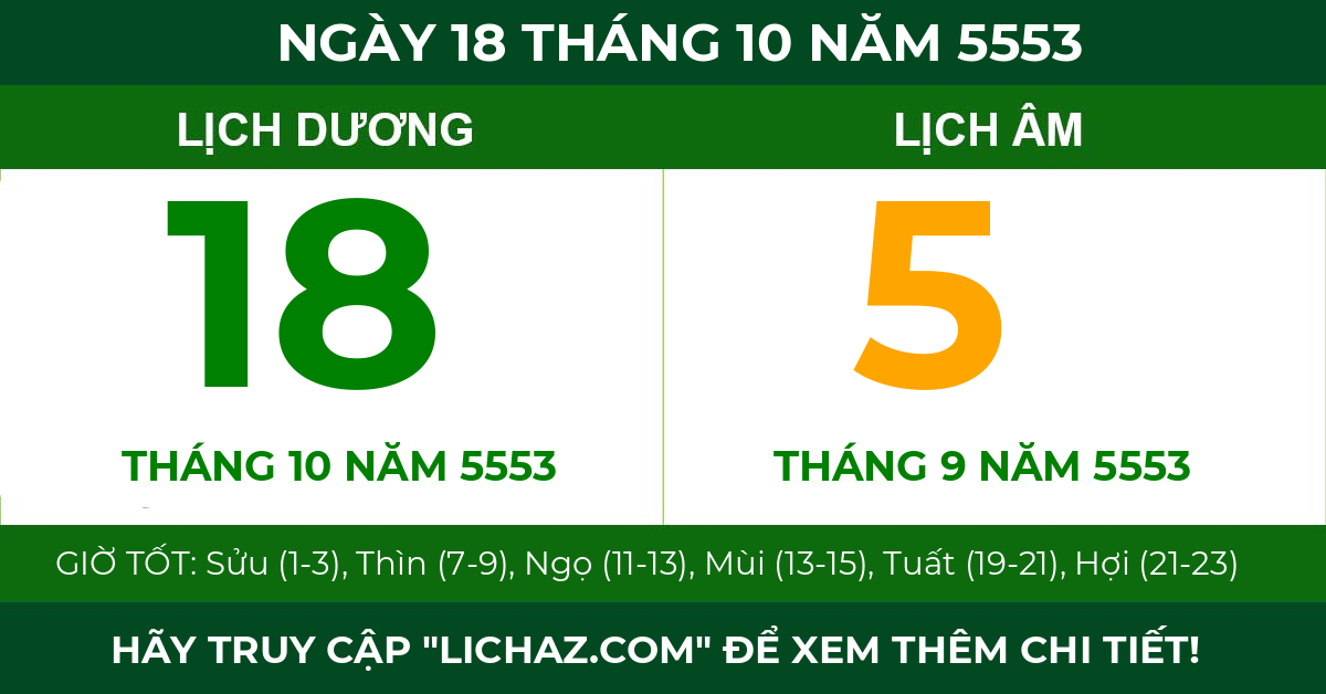 lịch âm ngày 18 tháng 10 năm 5553