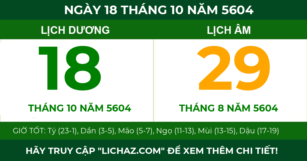 lịch âm ngày 18 tháng 10 năm 5604
