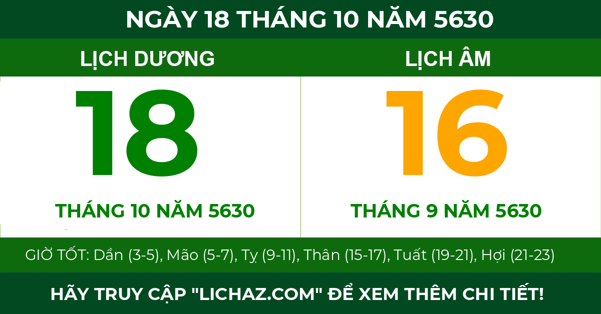 lịch âm ngày 18 tháng 10 năm 5630