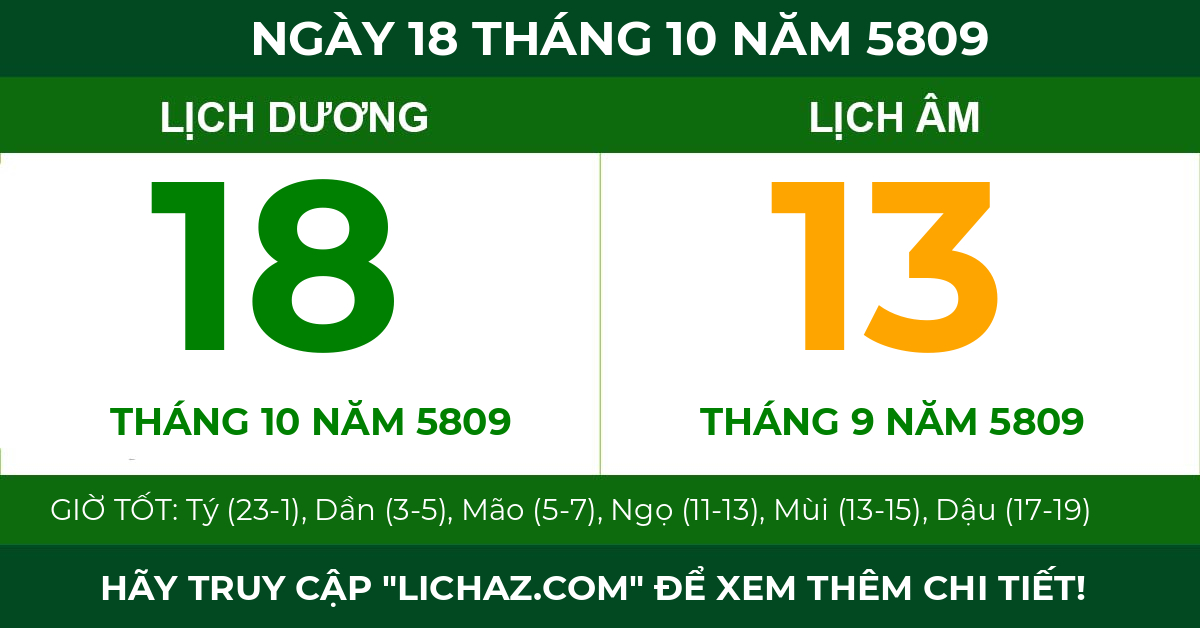 lịch âm ngày 18 tháng 10 năm 5809