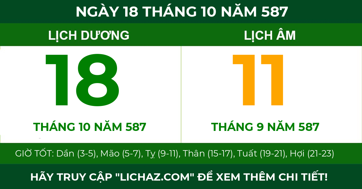 lịch âm ngày 18 tháng 10 năm 587