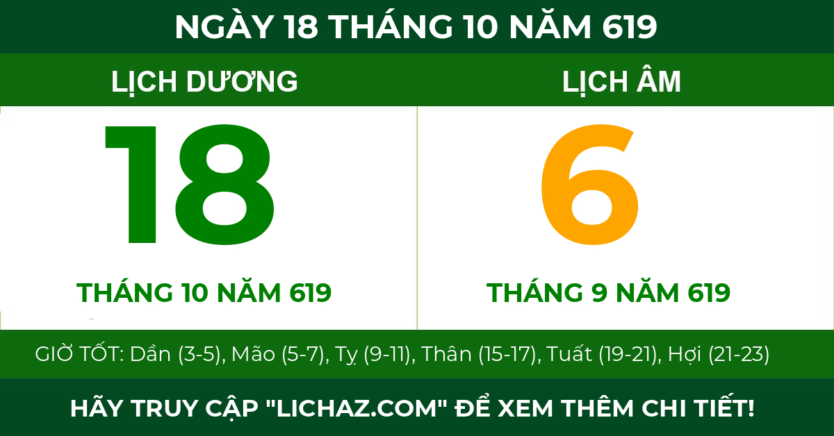 lịch âm ngày 18 tháng 10 năm 619