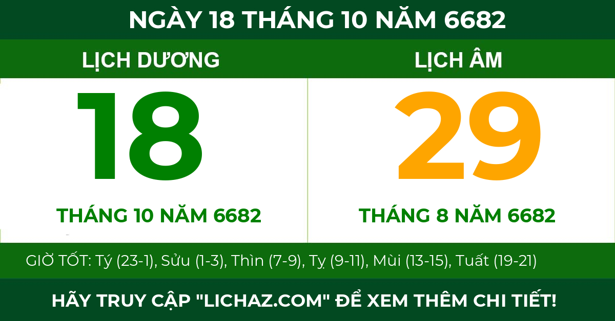 lịch âm ngày 18 tháng 10 năm 6682