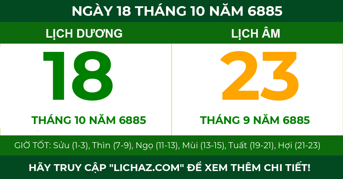 lịch âm ngày 18 tháng 10 năm 6885