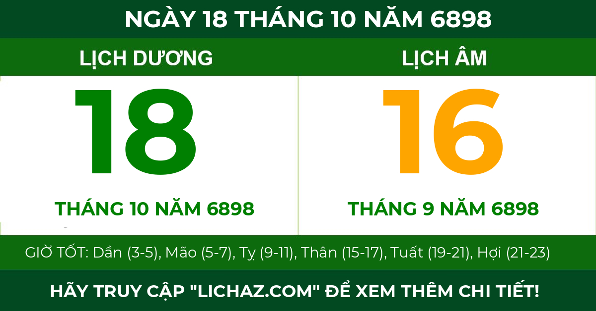 lịch âm ngày 18 tháng 10 năm 6898