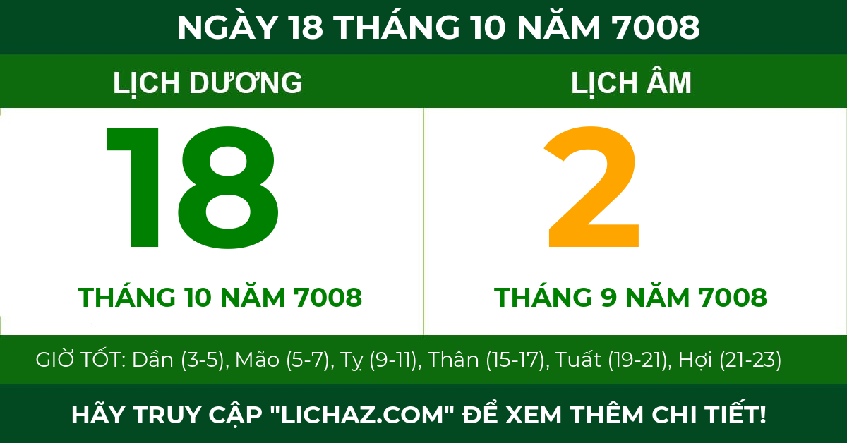 lịch âm ngày 18 tháng 10 năm 7008