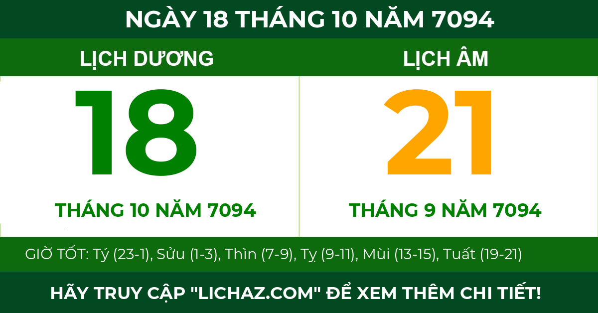 lịch âm ngày 18 tháng 10 năm 7094