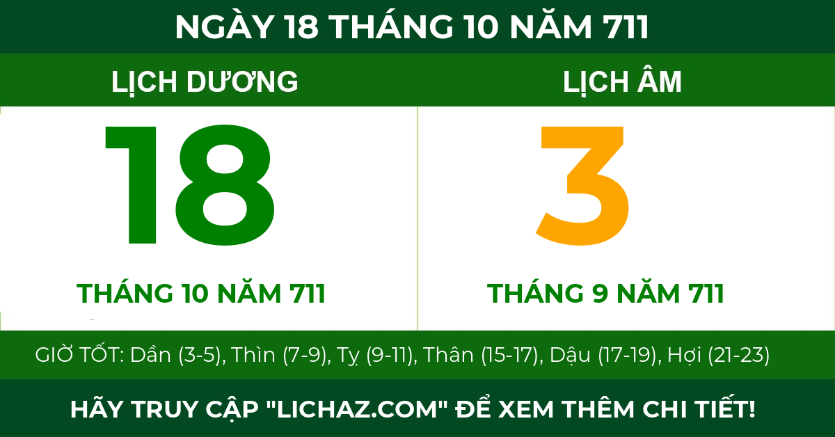 lịch âm ngày 18 tháng 10 năm 711