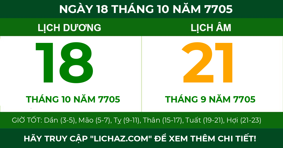 lịch âm ngày 18 tháng 10 năm 7705