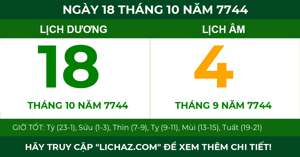 lịch âm ngày 18 tháng 10 năm 7744