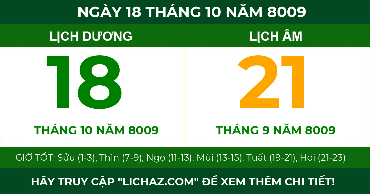 lịch âm ngày 18 tháng 10 năm 8009
