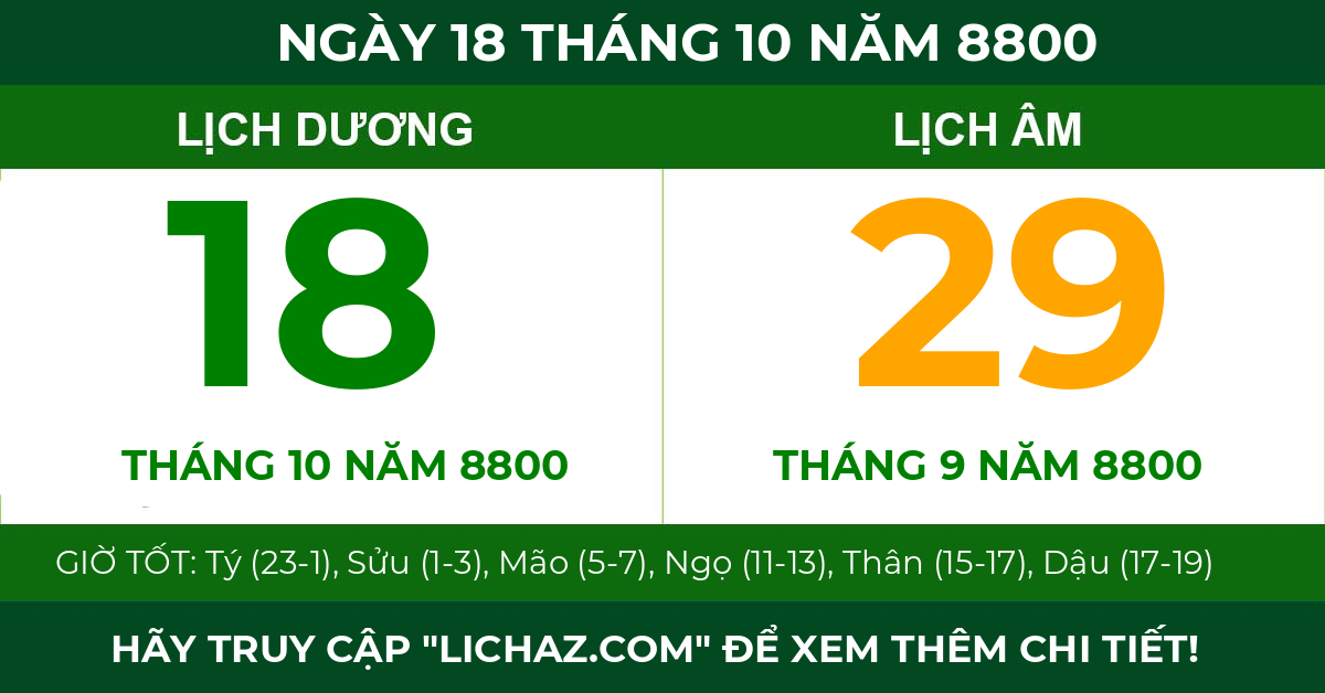 lịch âm ngày 18 tháng 10 năm 8800