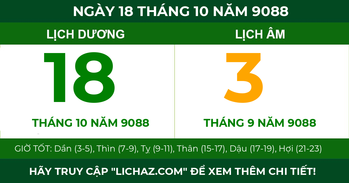 lịch âm ngày 18 tháng 10 năm 9088