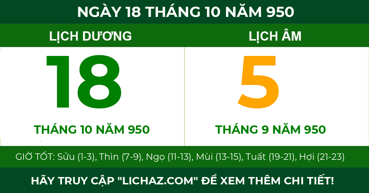 lịch âm ngày 18 tháng 10 năm 950