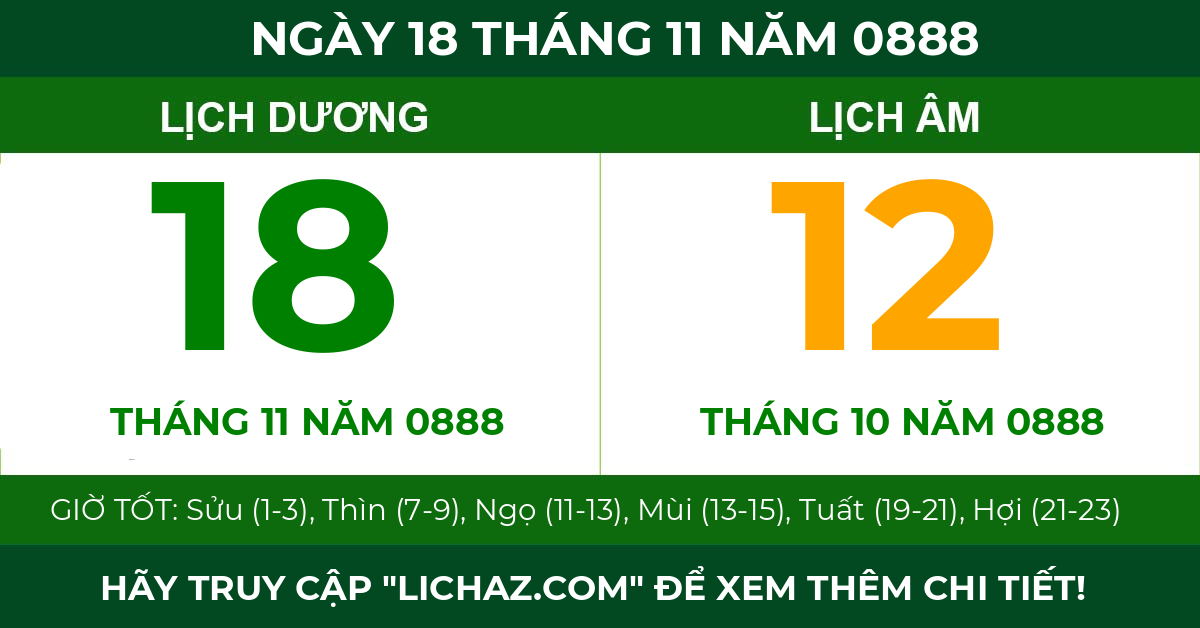 lịch âm ngày 18 tháng 11 năm 0888
