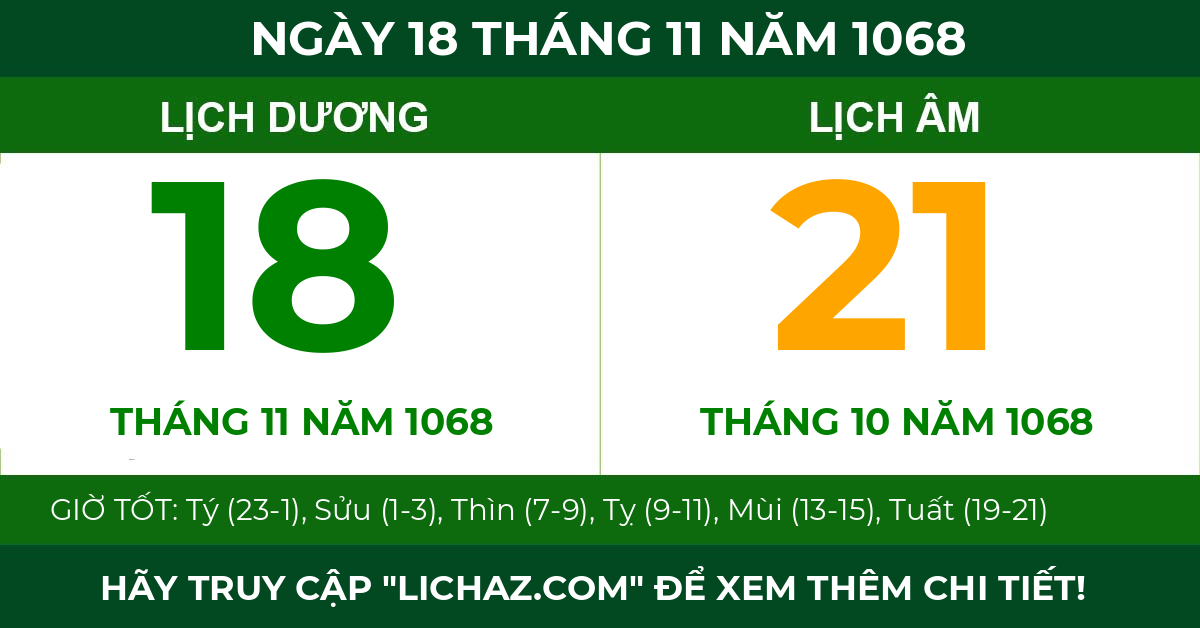 lịch âm ngày 18 tháng 11 năm 1068