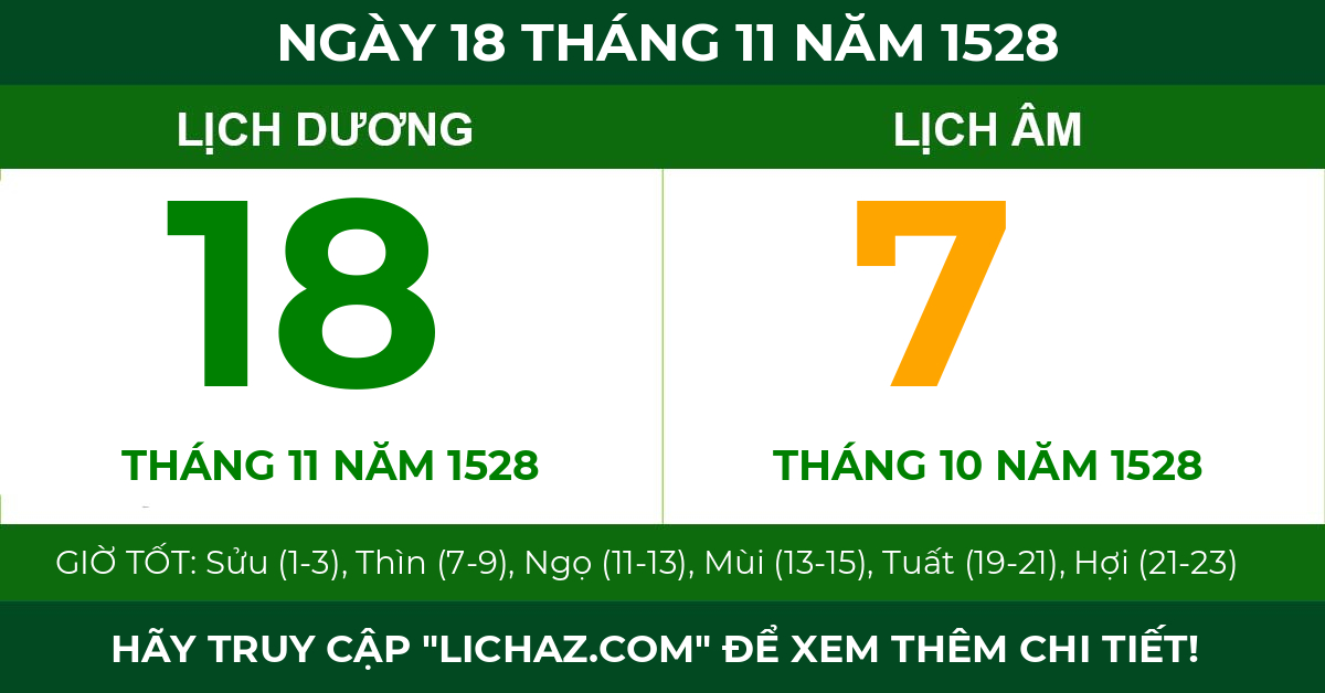 lịch âm ngày 18 tháng 11 năm 1528