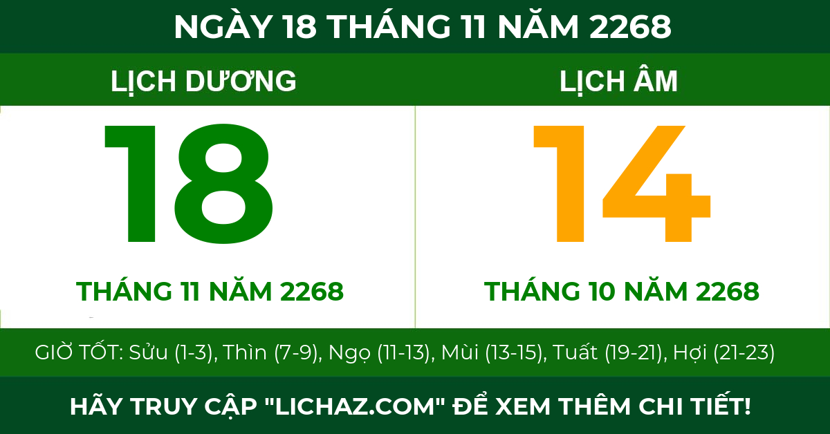 lịch âm ngày 18 tháng 11 năm 2268