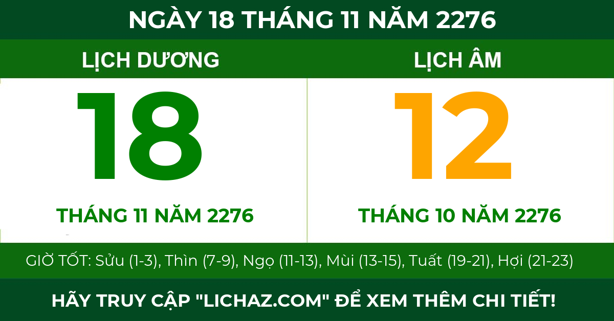 lịch âm ngày 18 tháng 11 năm 2276