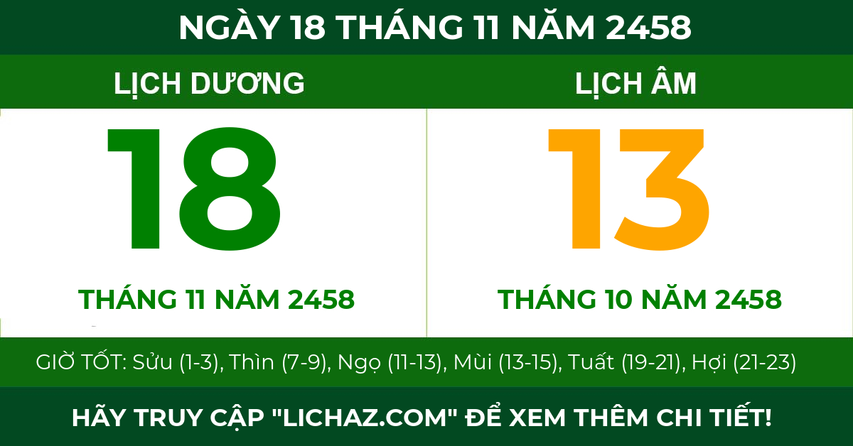 lịch âm ngày 18 tháng 11 năm 2458