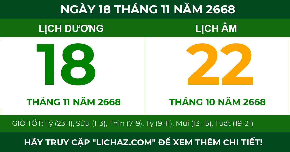 lịch âm ngày 18 tháng 11 năm 2668