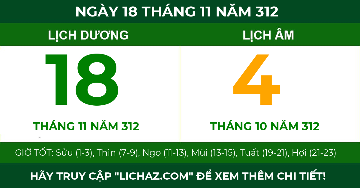 lịch âm ngày 18 tháng 11 năm 312