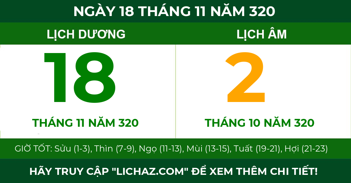 lịch âm ngày 18 tháng 11 năm 320