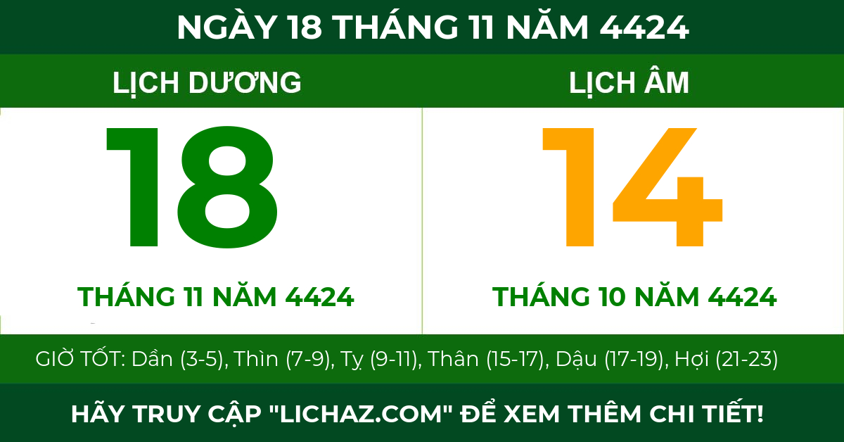 lịch âm ngày 18 tháng 11 năm 4424