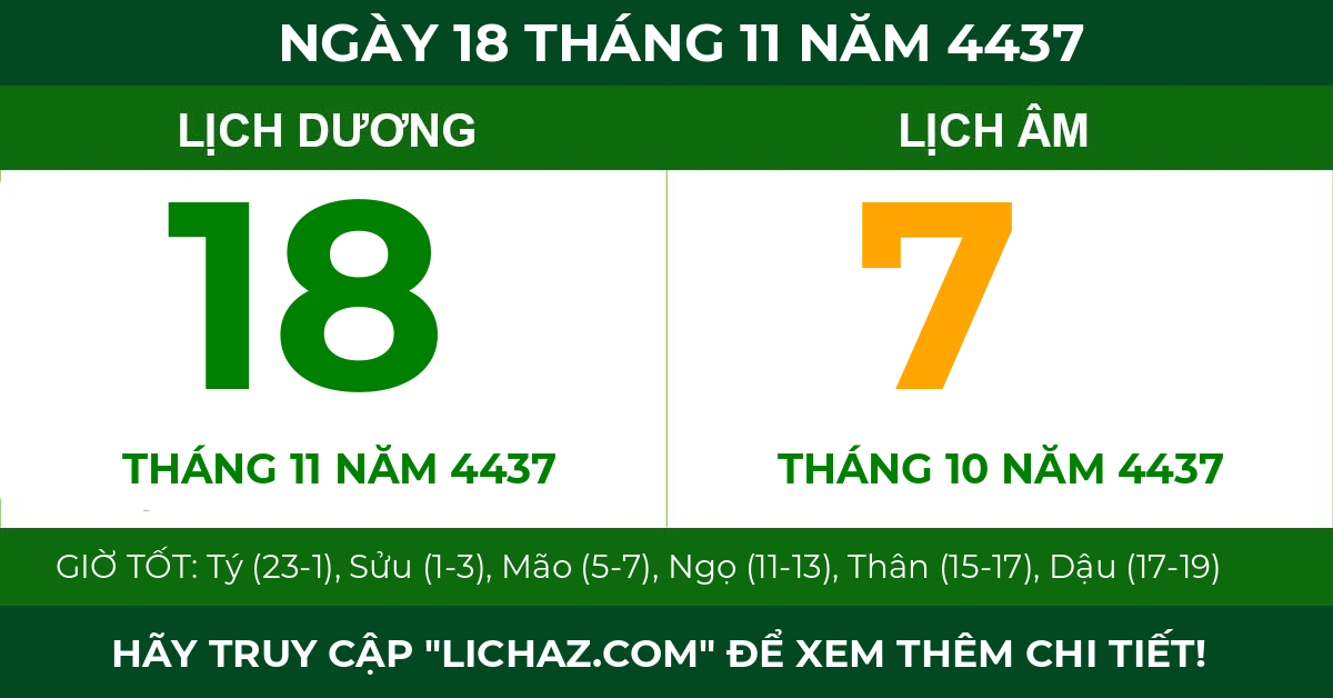 lịch âm ngày 18 tháng 11 năm 4437