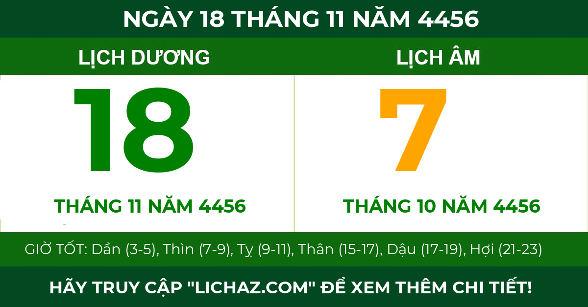 lịch âm ngày 18 tháng 11 năm 4456