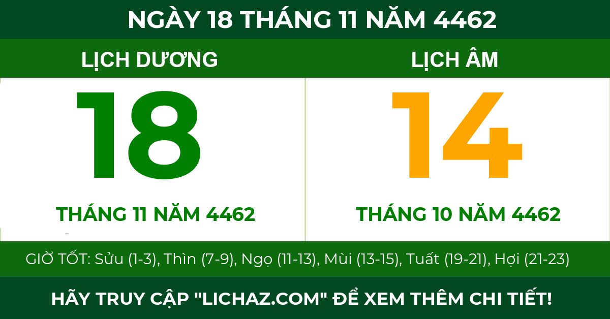 lịch âm ngày 18 tháng 11 năm 4462