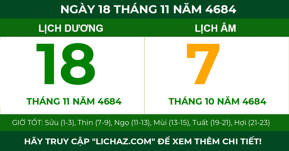 lịch âm ngày 18 tháng 11 năm 4684