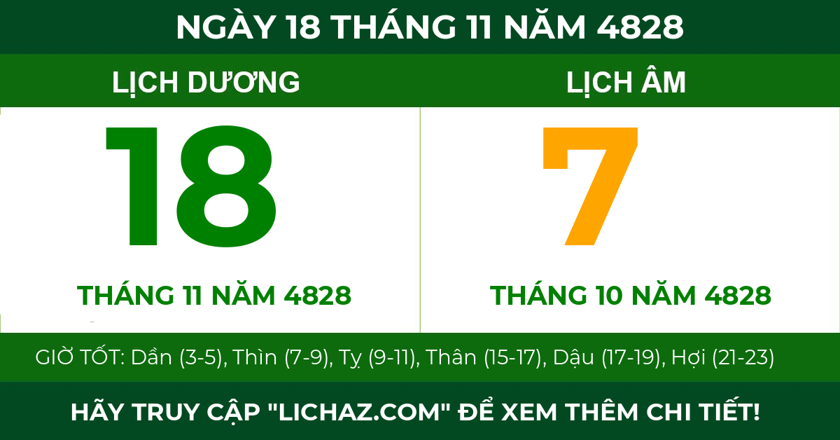 lịch âm ngày 18 tháng 11 năm 4828