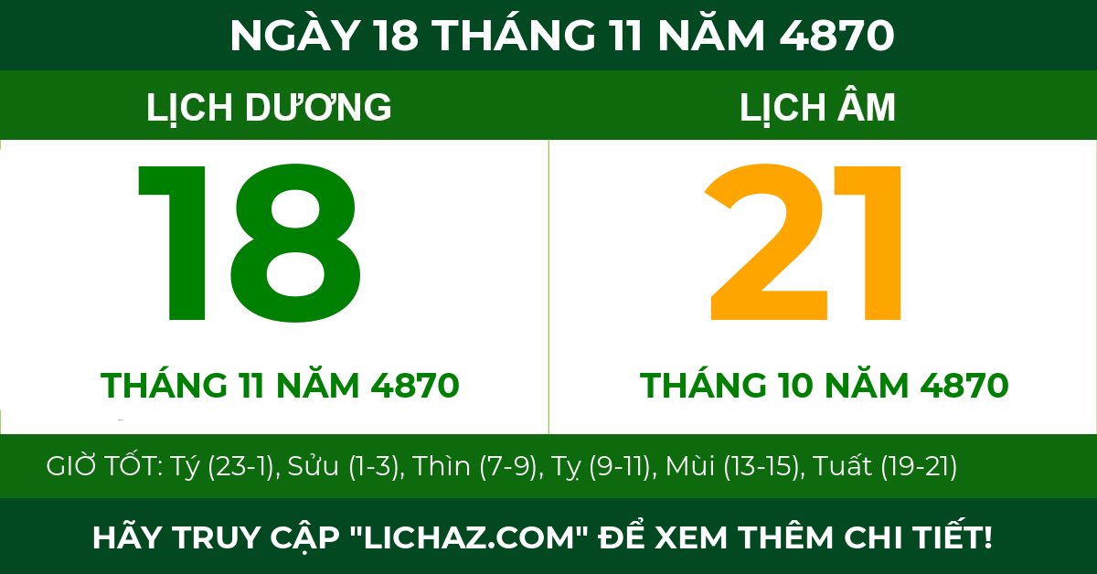 lịch âm ngày 18 tháng 11 năm 4870