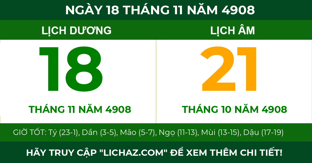 lịch âm ngày 18 tháng 11 năm 4908