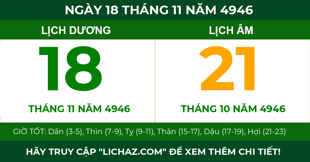 lịch âm ngày 18 tháng 11 năm 4946
