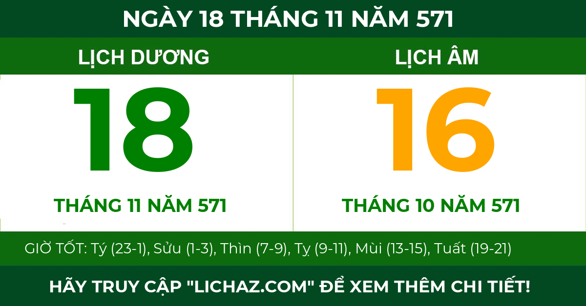 lịch âm ngày 18 tháng 11 năm 571