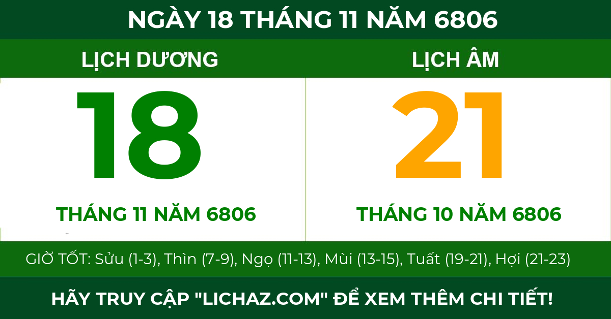 lịch âm ngày 18 tháng 11 năm 6806