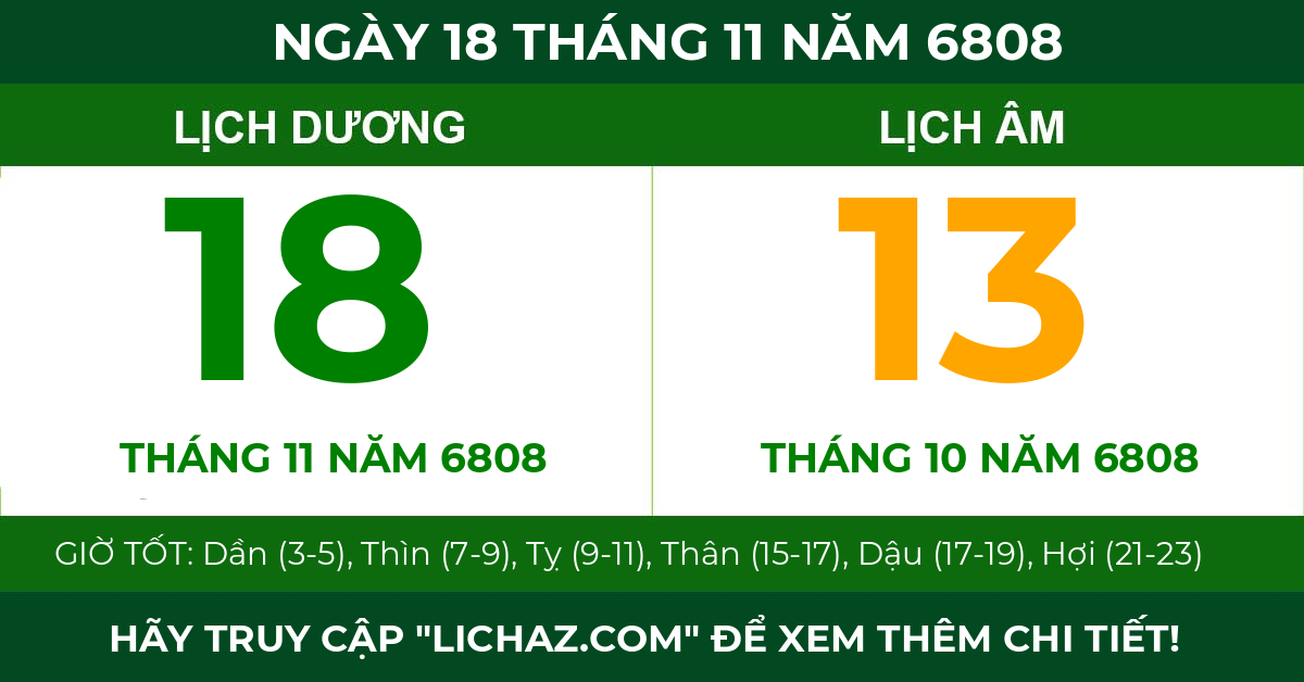 lịch âm ngày 18 tháng 11 năm 6808